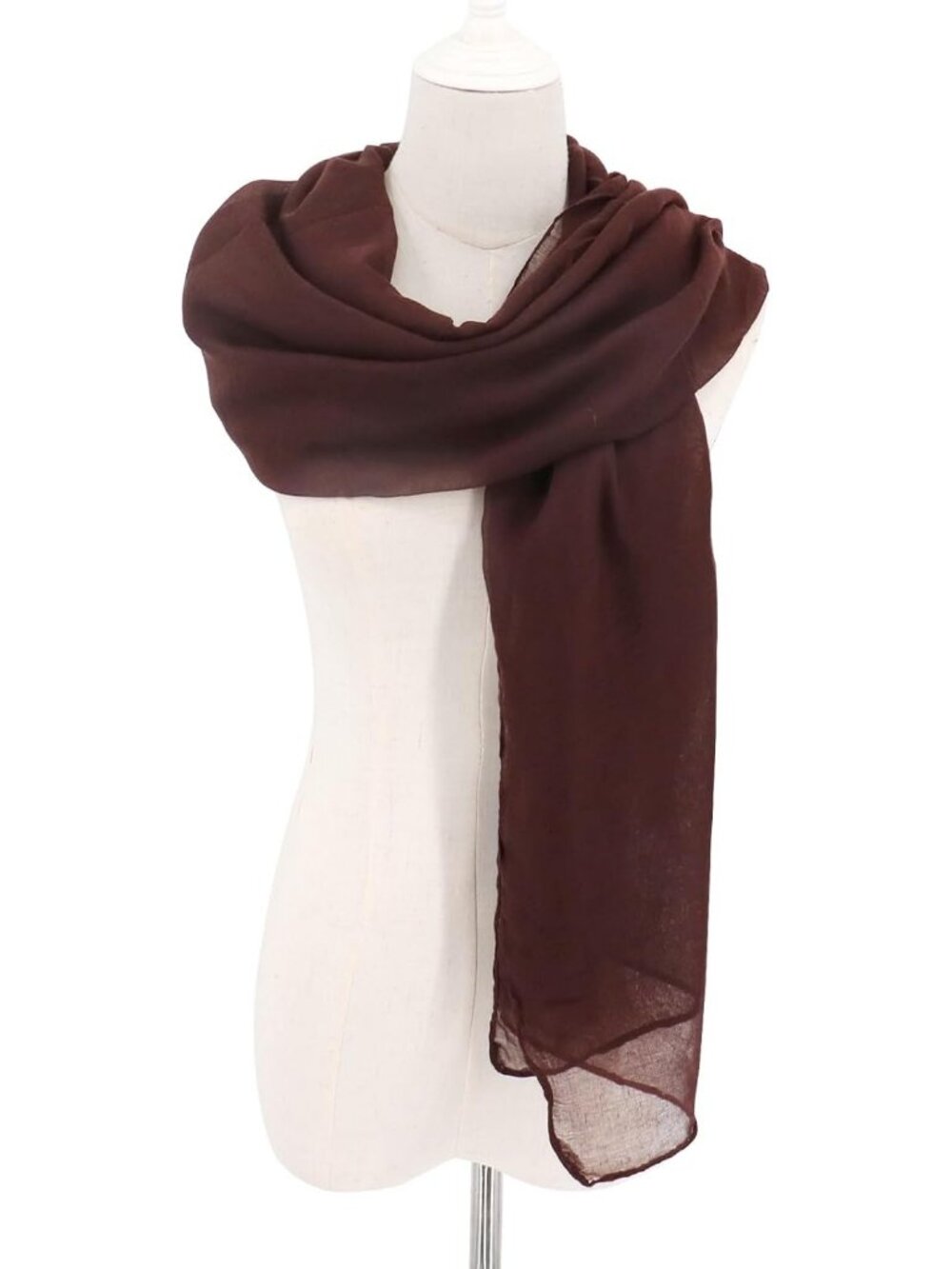 Women's Brown Stylish Cover Hijab Cotton Voile Wrap for Spring Fall Scarf Shawl - Picture 4 of 5